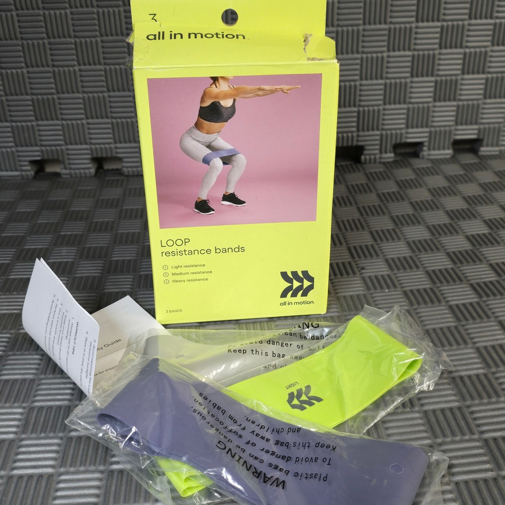 All in‎ Motion Loop Resistance Bands 3 Pack Light Medium Heavy Fitness Exercise